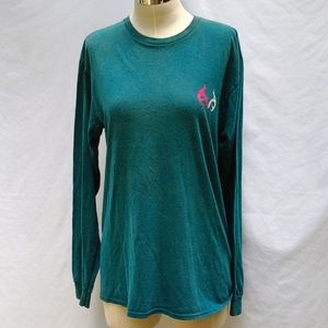 Ladies Real Tree long sleeve t-shirt, moss green, pink LOVE on back, sz M